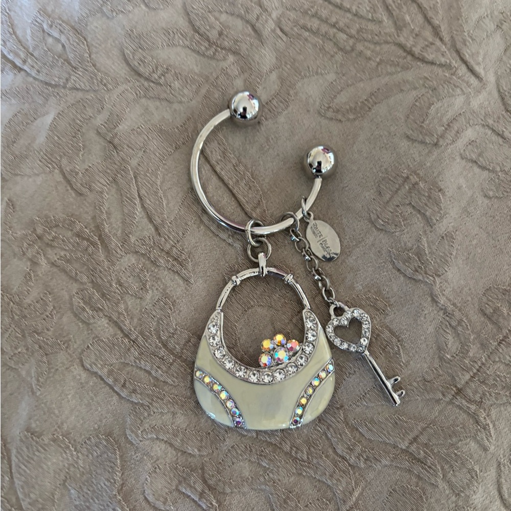 White House Black Market Silver and Cream Key Holder with Rhinestones
